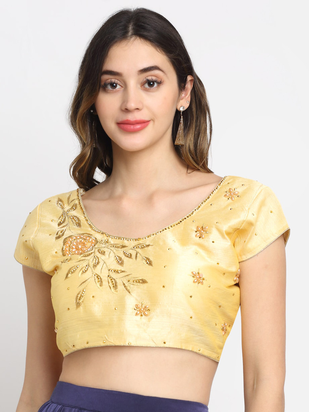 Grancy Women Gold Floral Embroidered With Beads & Stones Detail Dupioni Silk Saree Blouse
Grancy Women Gold Floral Embroidered With Beads & Stones Detail Dupioni Silk Saree Blouse