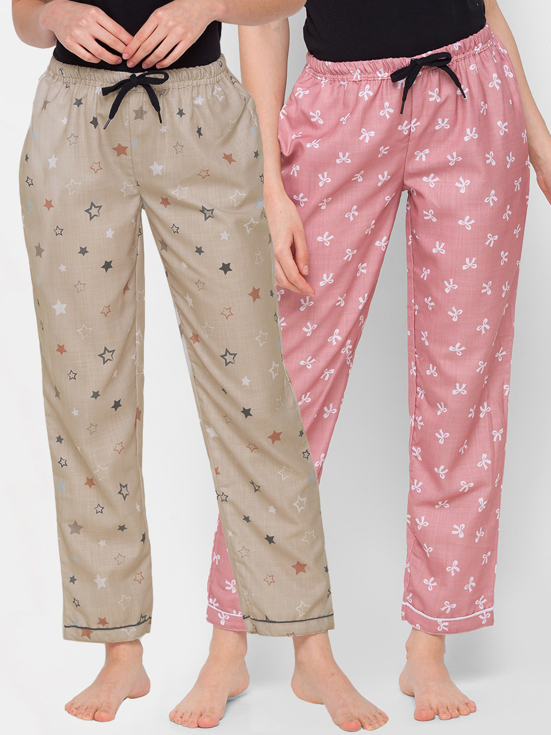 FashionRack Women Beige & Brown Pack of 2 Cotton Lounge Pants 
FashionRack Women Beige & Brown Pack of 2 Cotton Lounge Pants