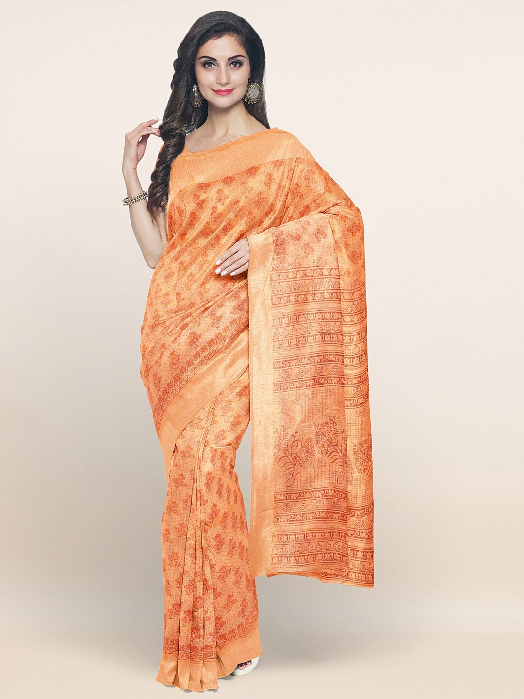 Pothys Peach-Coloured Floral Printed Saree