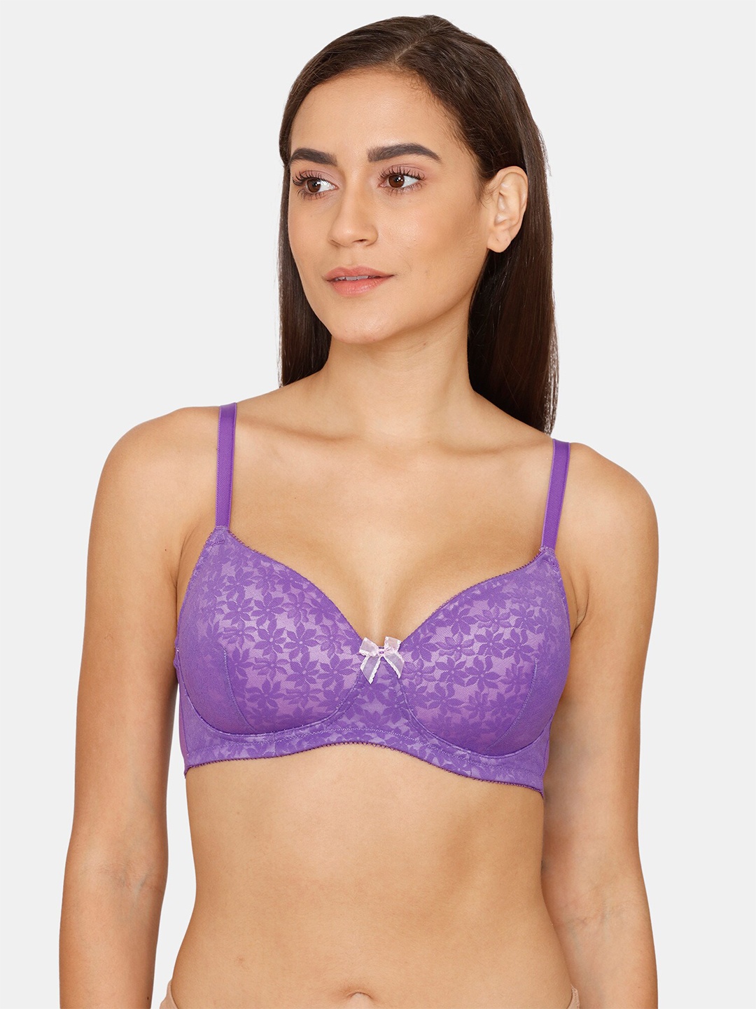 Zivame Purple Floral Bra - Lightly Padded