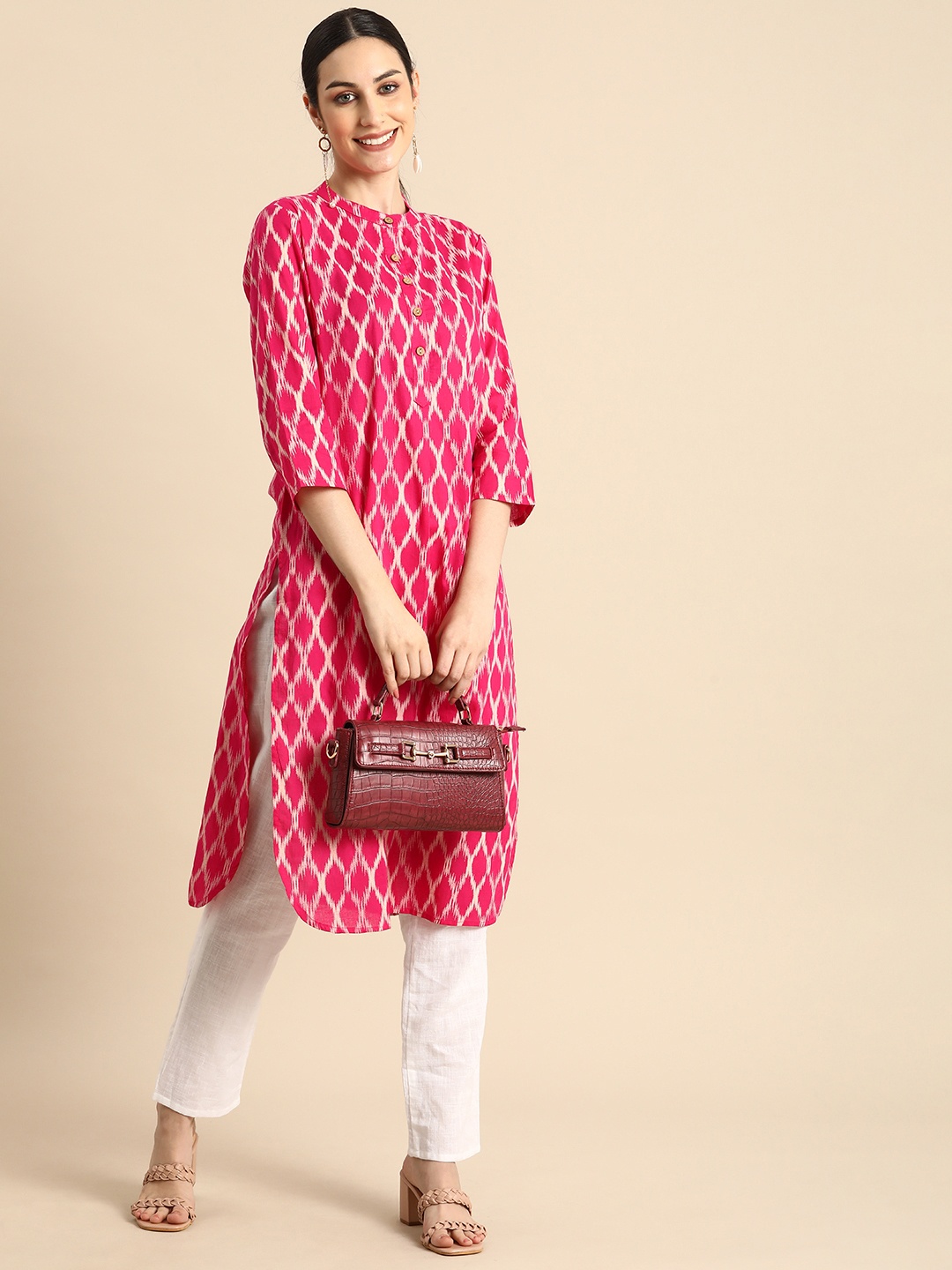 Anouk Women Pink Printed Kurta