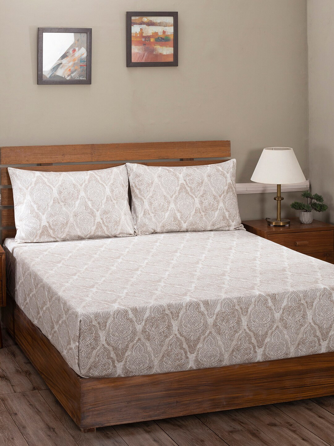 MASPAR Beige & White 400 TC King Ethnic Motifs Cotton Bed Sheet with 2 Pillow Covers
MASPAR Beige & White 400 TC King Ethnic Motifs Cotton Bed Sheet with 2 Pillow Covers