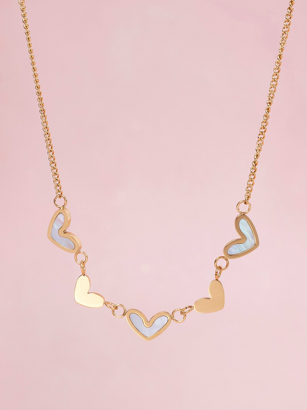 Mikoto by FableStreet Gold-Toned & Sea Green Gold-Plated Rows Of Heart Enamelled Necklace
Mikoto by FableStreet Gold-Toned & Sea Green Gold-Plated Rows Of Heart Enamelled Necklace