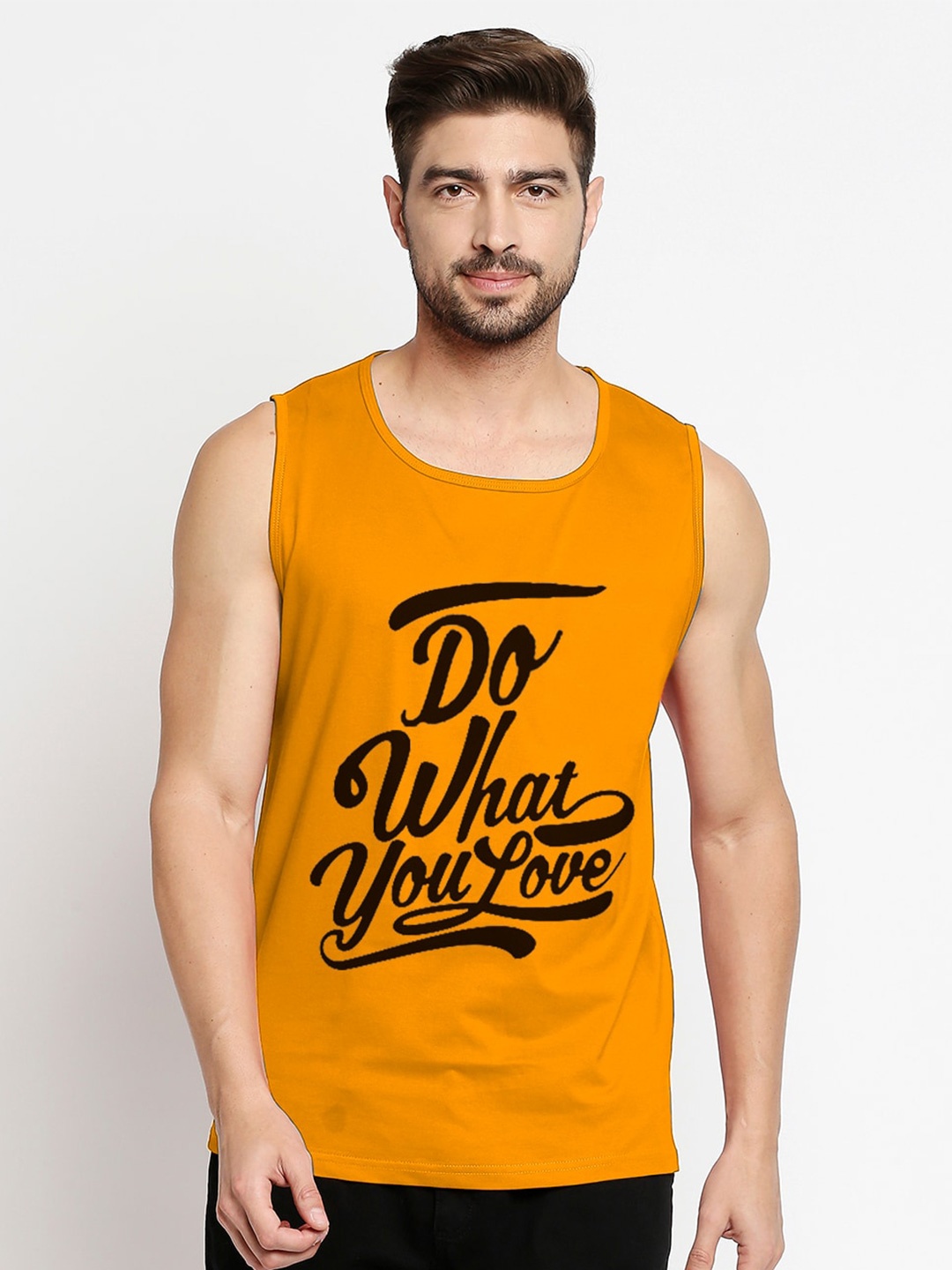 Blacksmith Men Gold-Coloured Typography Printed Cotton Training or Gym T-shirt