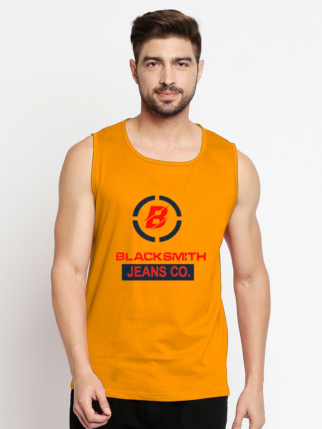 Blacksmith Men Yellow Typography Printed Training or Gym T-shirt