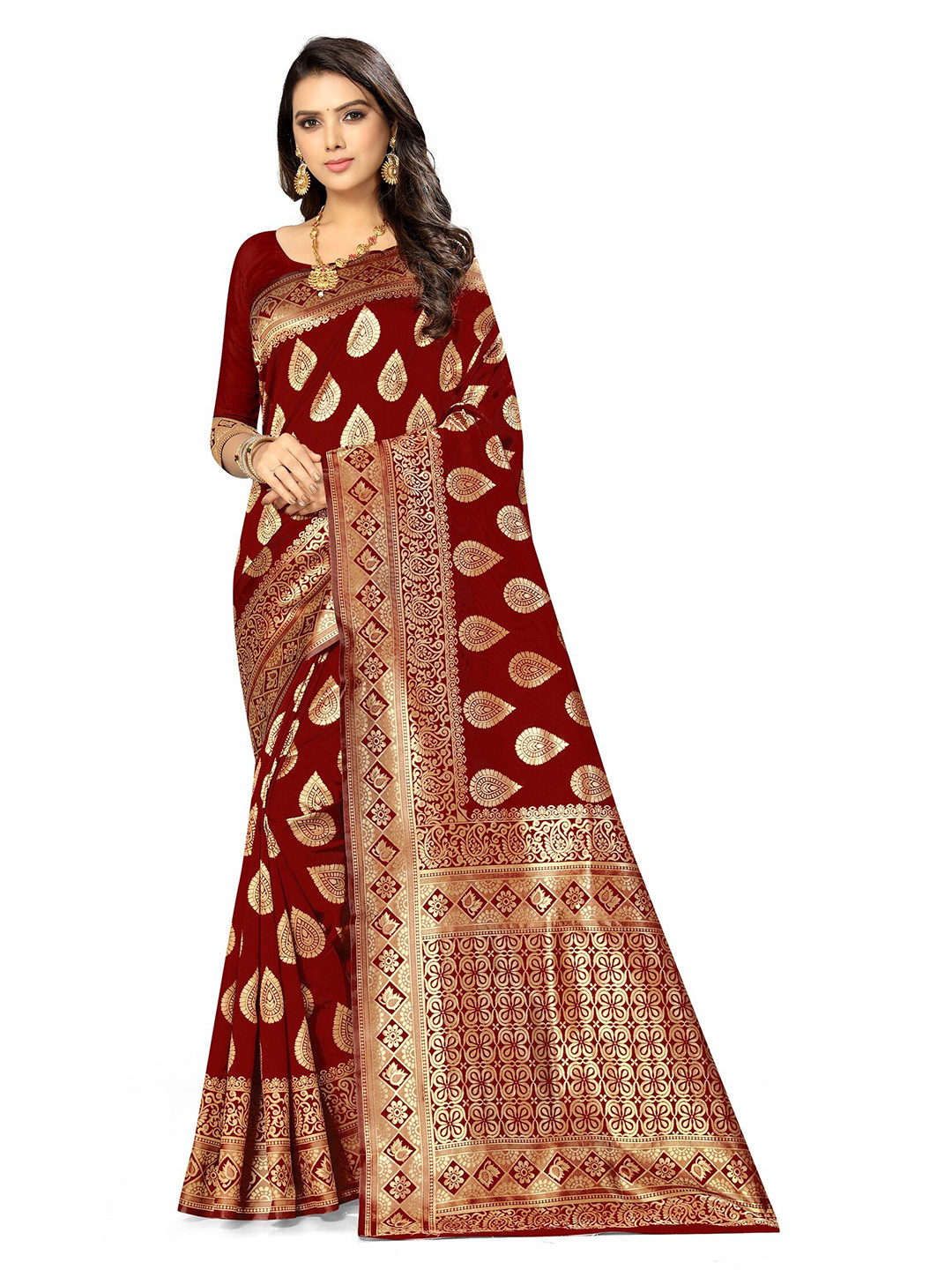 KALINI Red & Gold-Toned Woven Design Zari Silk Cotton Banarasi Saree 
KALINI Red & Gold-Toned Woven Design Zari Silk Cotton Banarasi Saree