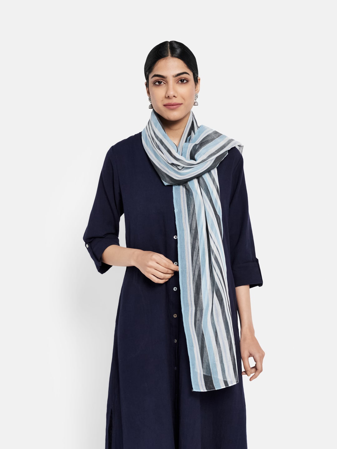 Fabindia Women Blue & White Striped Stole