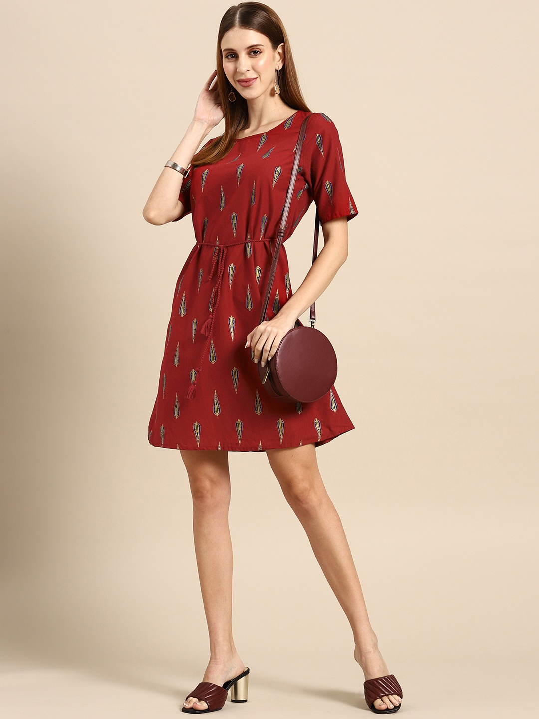 Anouk Maroon & Golden Pure Cotton Ethnic Motifs Printed A-Line Dress Comes with a Belt
Anouk Maroon & Golden Pure Cotton Ethnic Motifs Printed A-Line Dress Comes with a Belt
