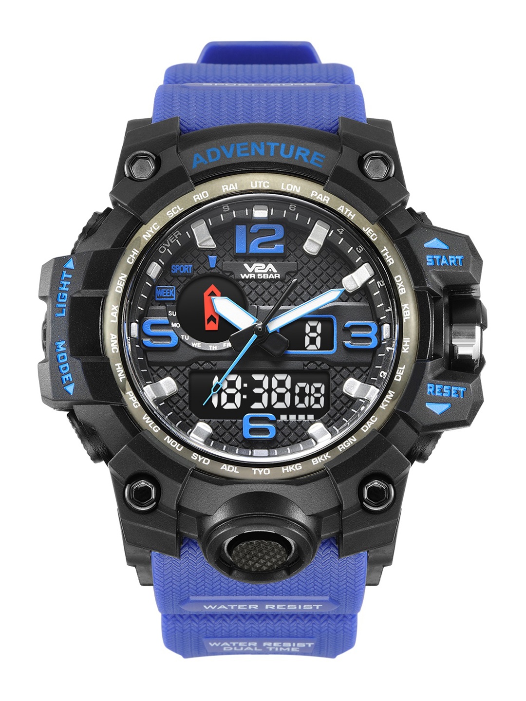 V2A Men Black & Blue Textured Straps Analogue and Digital Multi Function Watch V2A-1545
V2A Men Black & Blue Textured Straps Analogue and Digital Multi Function Watch V2A-1545