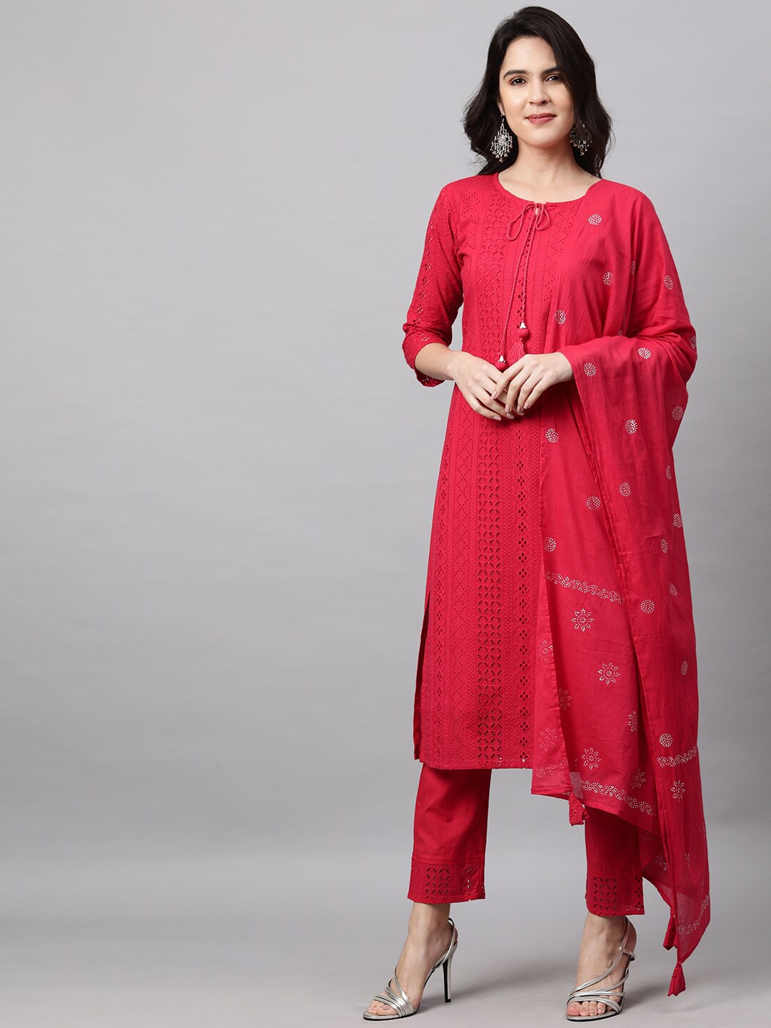 FASHOR Women Pink Floral Embroidered Schiffli Pure Cotton Kurta with Trousers & Dupatta
FASHOR Women Pink Floral Embroidered Schiffli Pure Cotton Kurta with Trousers & Dupatta