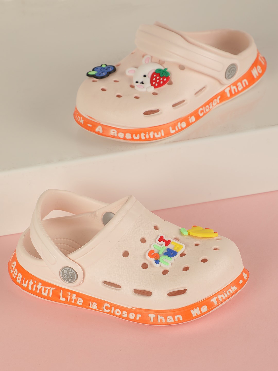 PASSION PETALS Girls Pink Printed PU Clogs