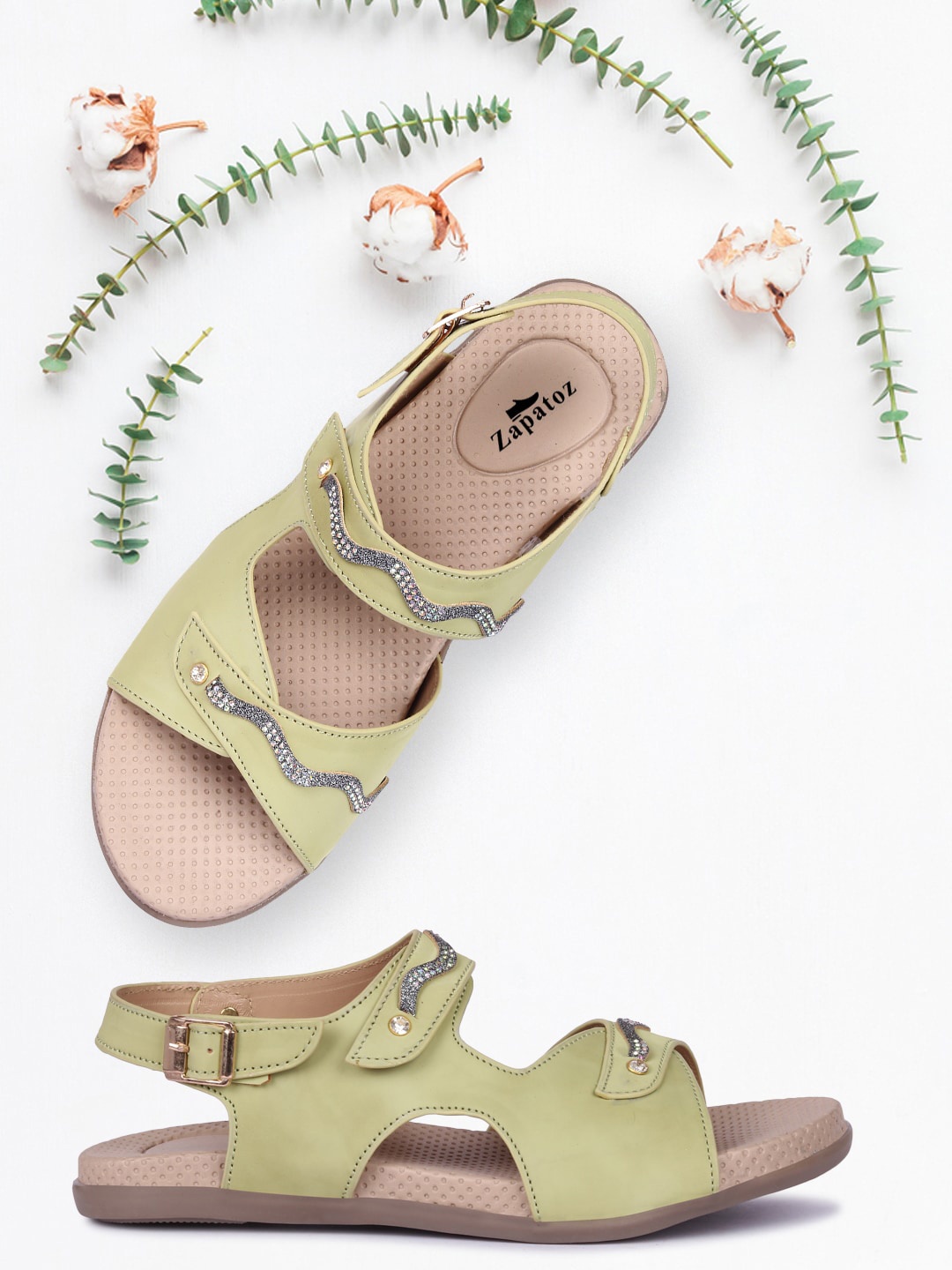 ZAPATOZ Women Green Open Toe Flats
