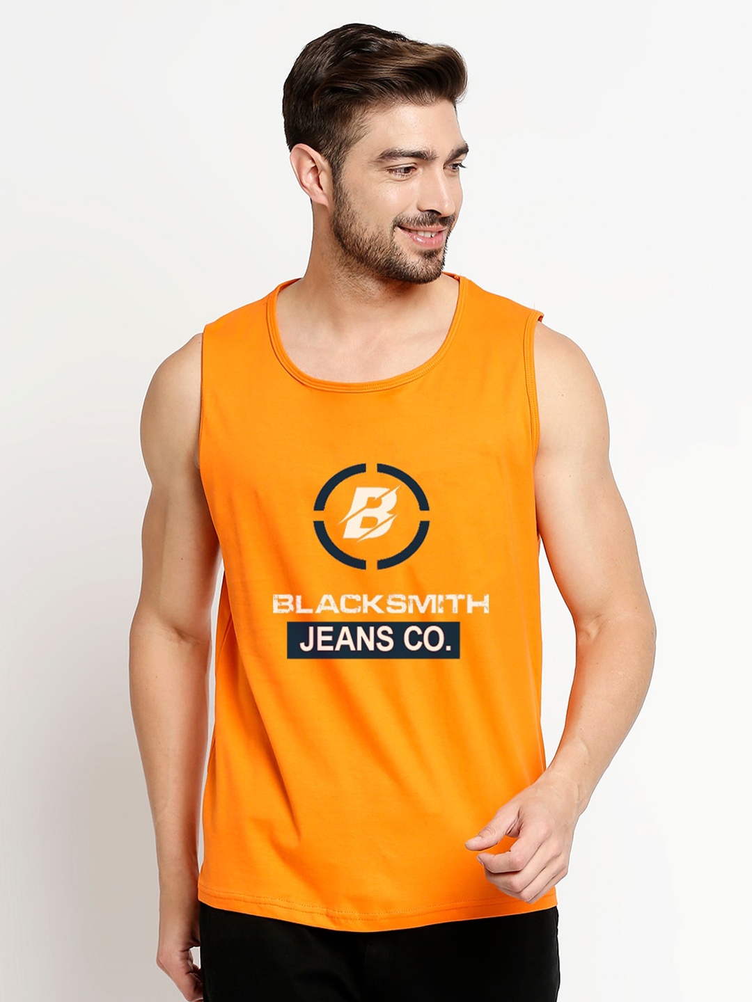 Blacksmith Men Orange Printed Training or Gym T-shirt