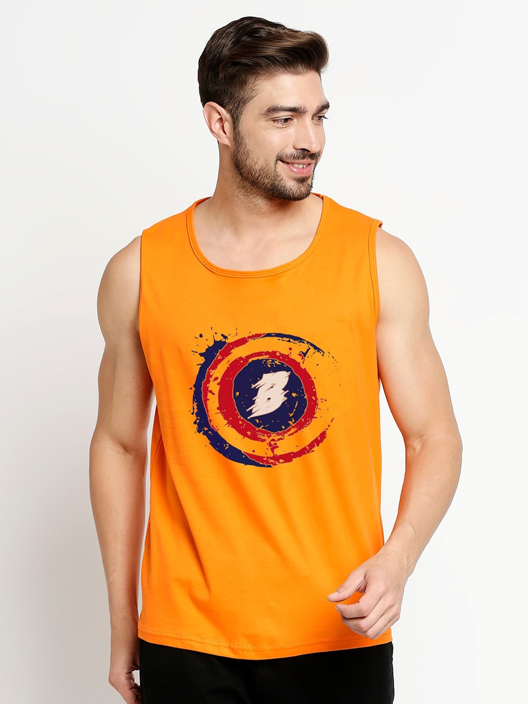 Blacksmith Men Orange Printed Training or Gym T-shirt