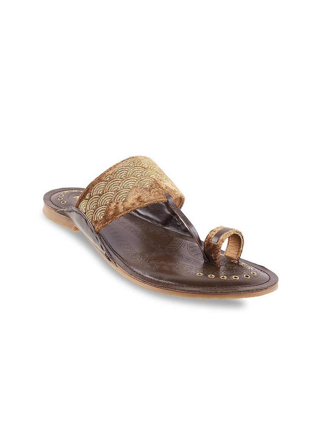 Mochi Men Brown Brown Embellished Comfort Sandals
