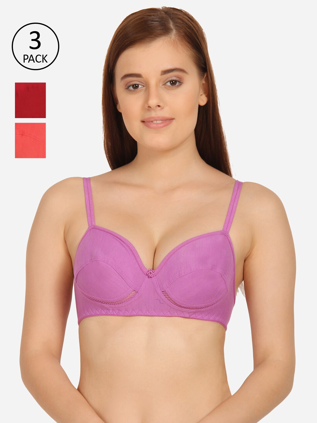 Innocence Pack Of 3 Maroon & Lavender Bra