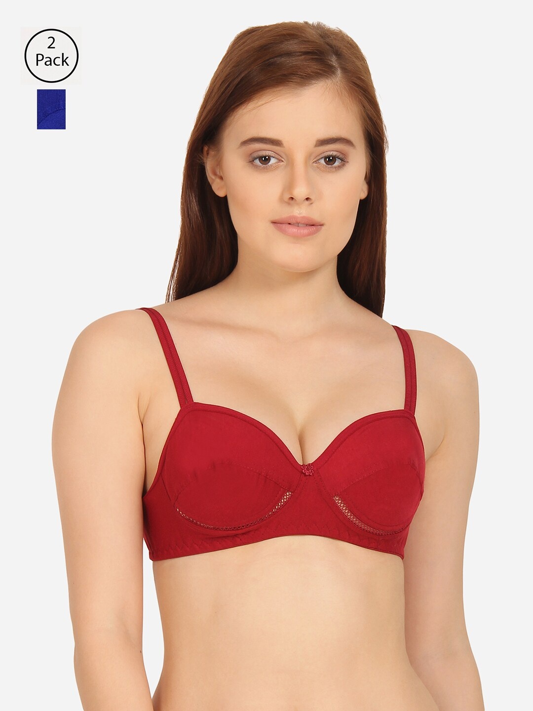 Innocence Pack Of 2 Blue & Maroon Bra - Demi Cup Net