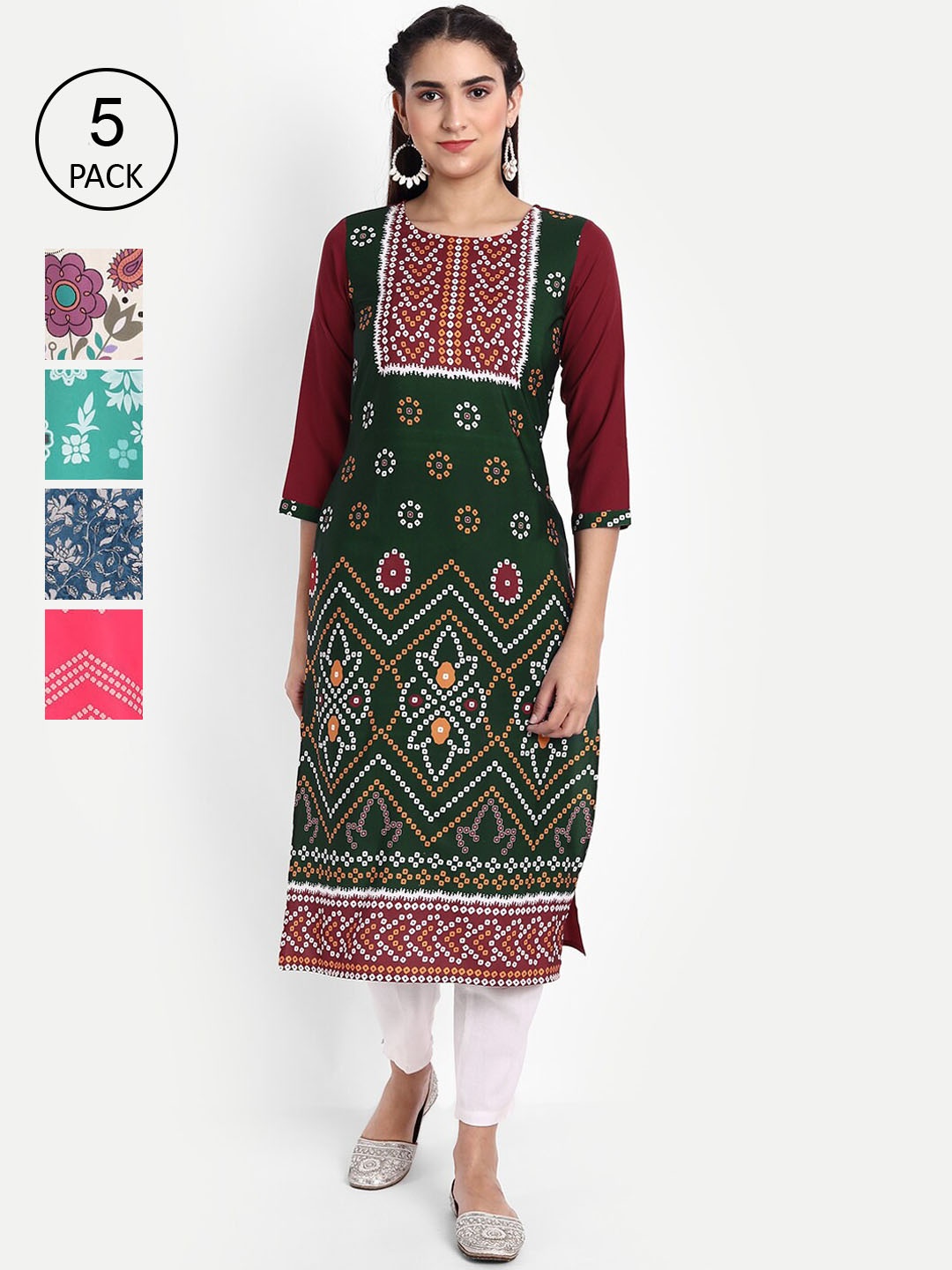 Ethnic basket Woman Pack of 6 Multicoloured Ethnic Motifs Printed Crepe Kurta, Multi
Ethnic basket Woman Pack of 6 Multicoloured Ethnic Motifs Printed Crepe Kurta, Multi