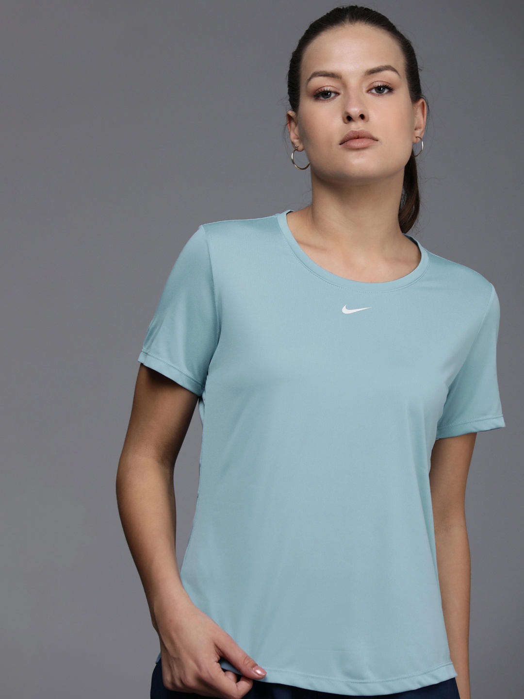 Nike Women Blue Solid Dri-FIT Regular Top