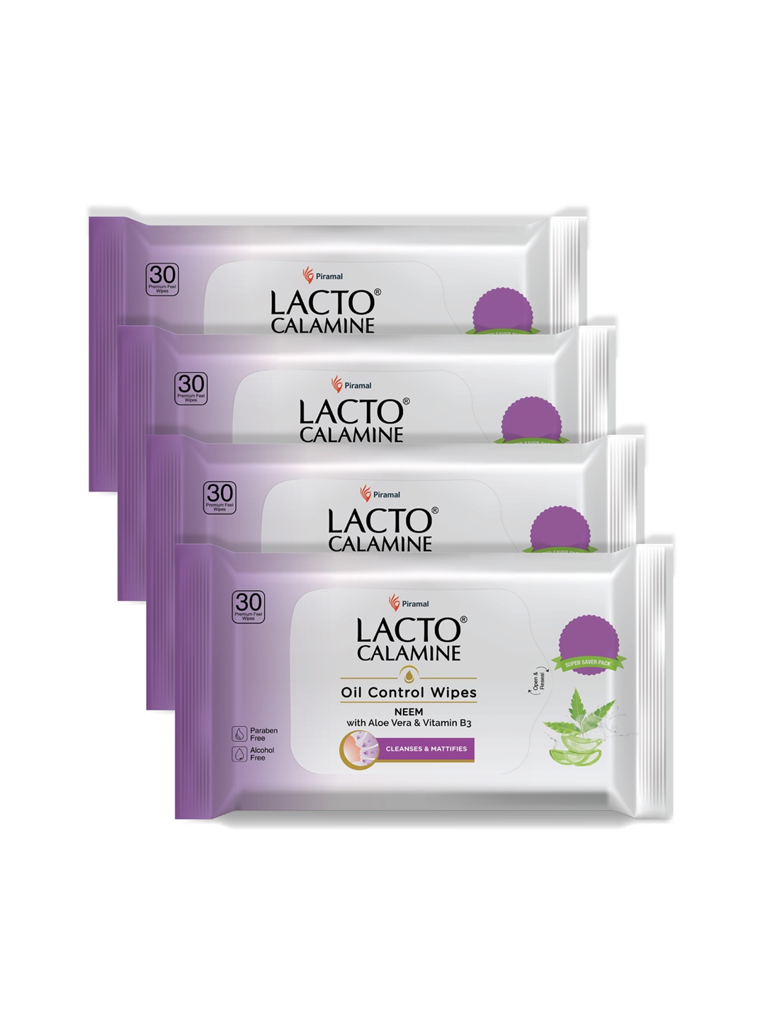 Lacto Calamine Set of 4 Neem & Vitamin B3 Oil Control Wipes - 30 Wipes Per Pack, White
Lacto Calamine Set of 4 Neem & Vitamin B3 Oil Control Wipes - 30 Wipes Per Pack, White