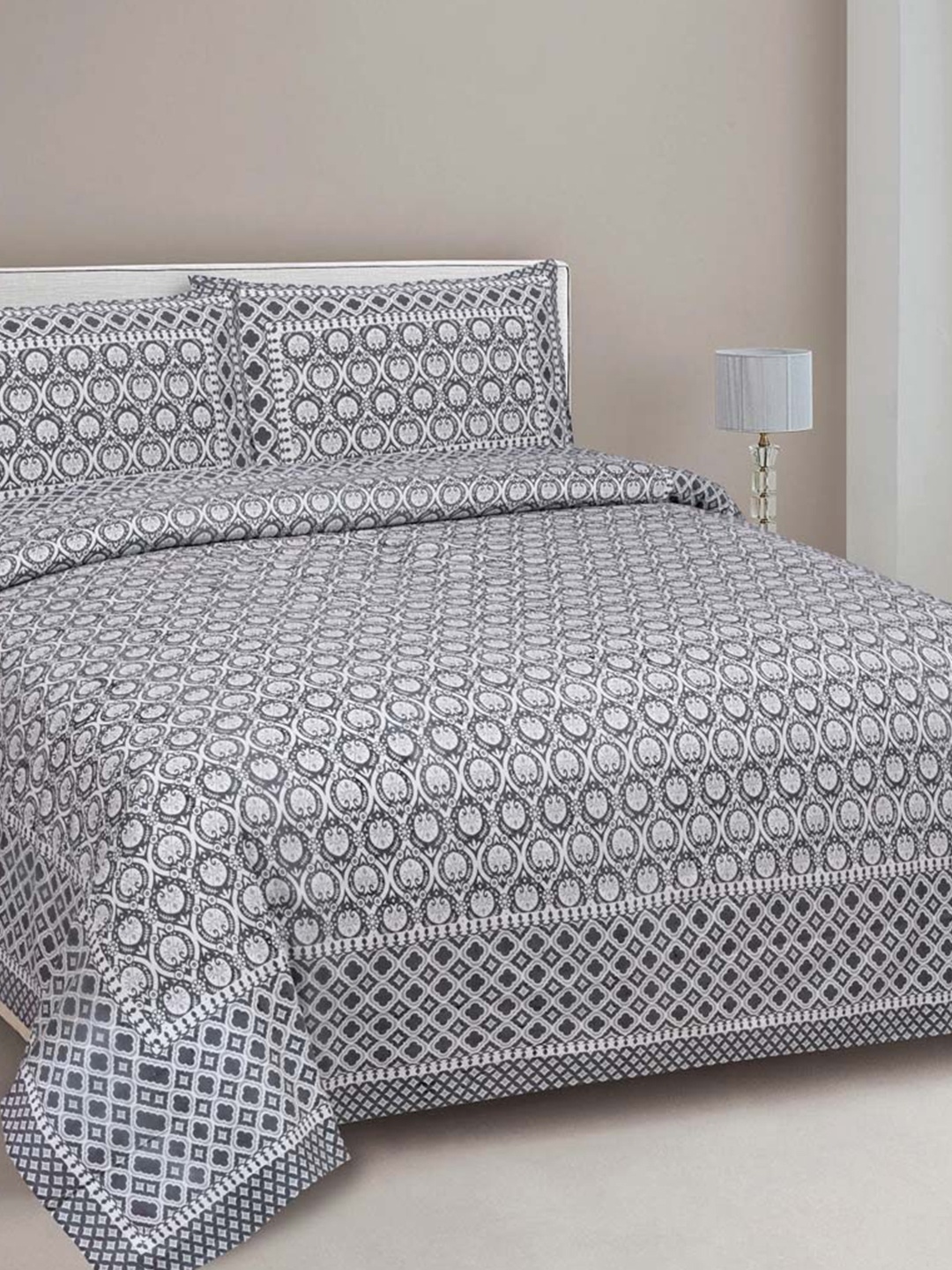 JAIPUR FABRIC Grey & White Ethnic Motifs 180 TC Queen Cotton Bedsheet with 2 Pillow Covers
JAIPUR FABRIC Grey & White Ethnic Motifs 180 TC Queen Cotton Bedsheet with 2 Pillow Covers