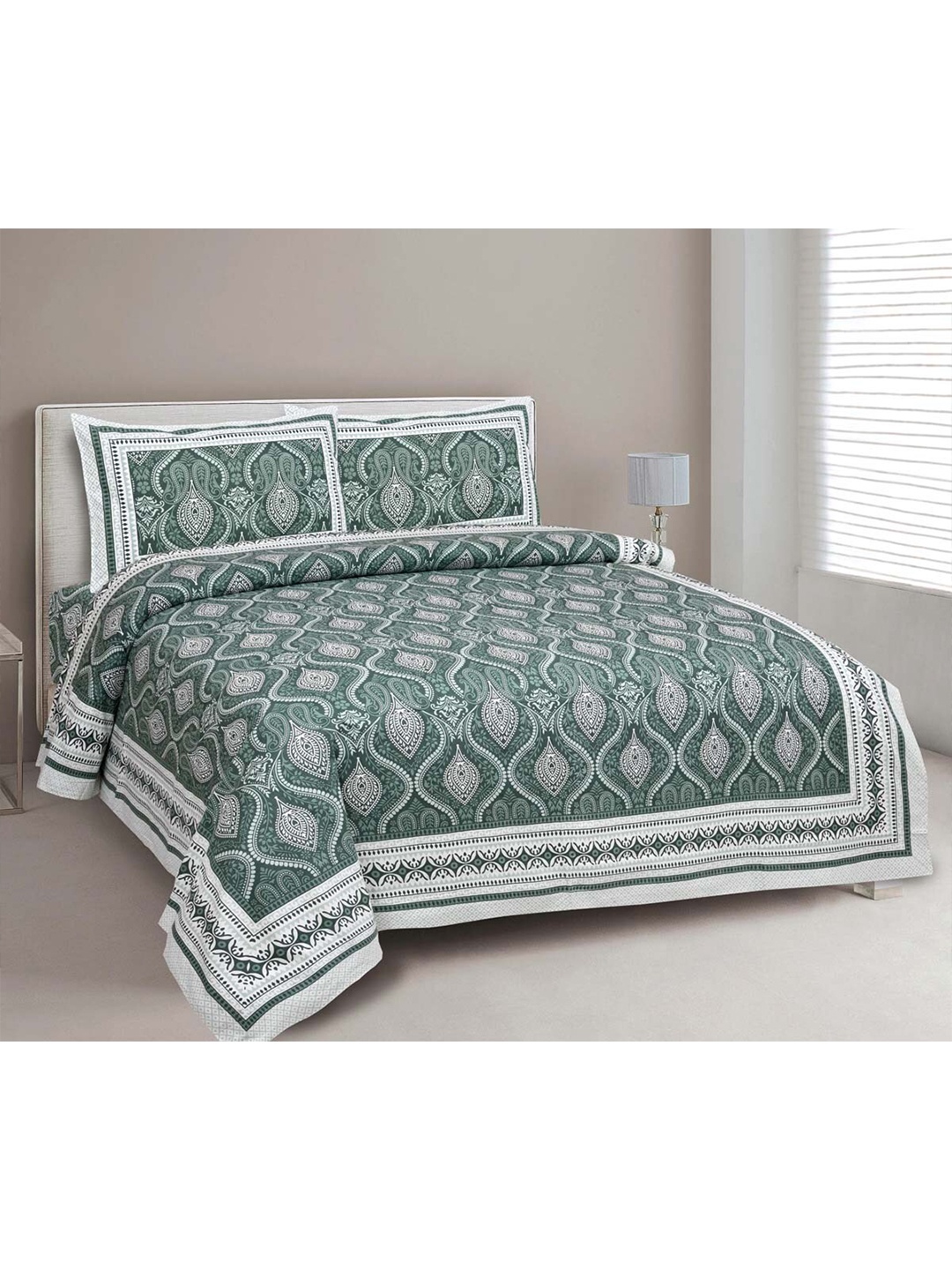 JAIPUR FABRIC Green & White Ethnic Motifs Cotton 180 TC Queen Bedsheet & 2 Pillow Covers
JAIPUR FABRIC Green & White Ethnic Motifs Cotton 180 TC Queen Bedsheet & 2 Pillow Covers