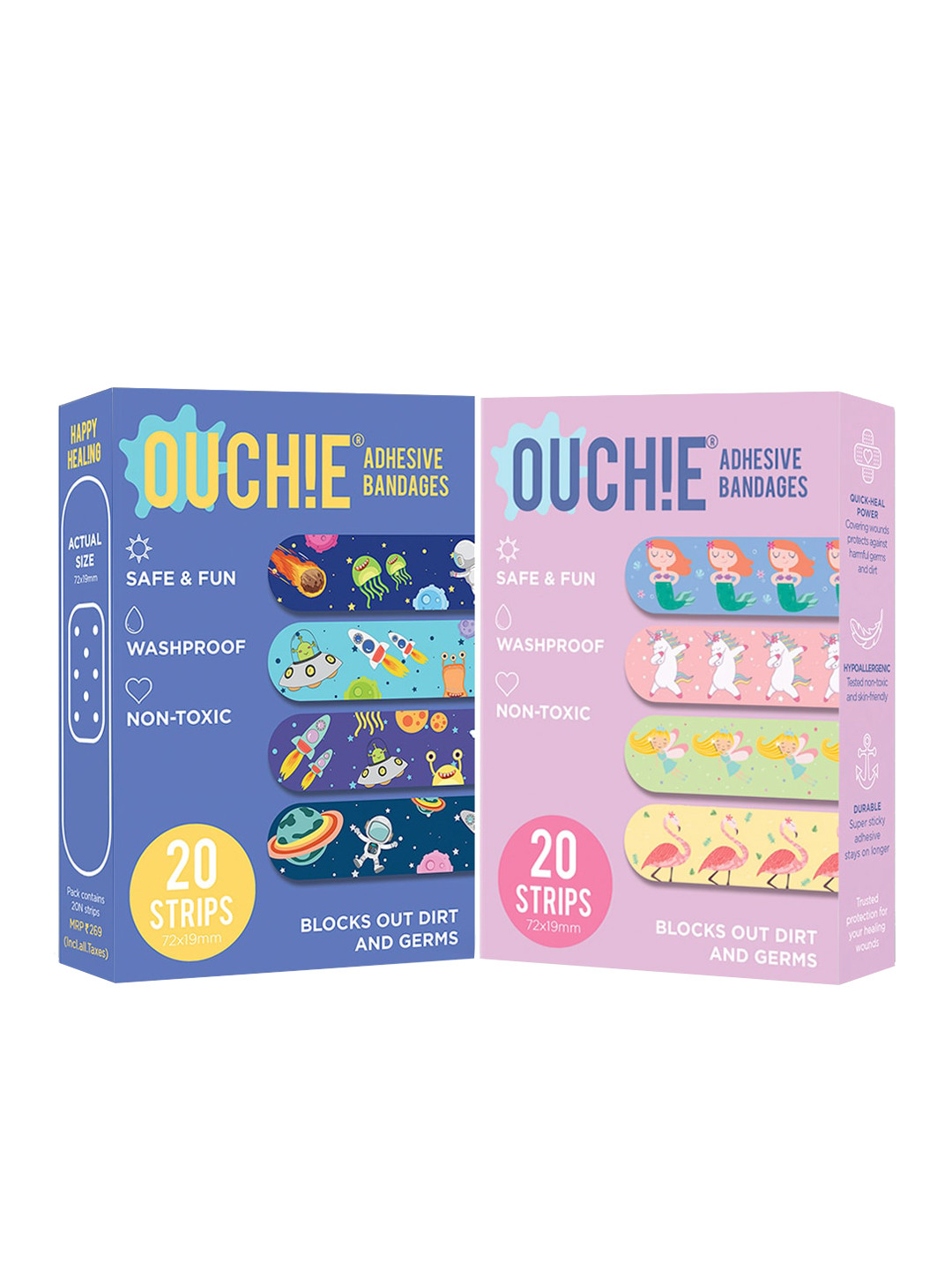 OUCHIE Kids Set of 2 Printed Non-Toxic Washproof Adhesive Bandages 20 Strips Each, Navy blue
OUCHIE Kids Set of 2 Printed Non-Toxic Washproof Adhesive Bandages 20 Strips Each, Navy blue