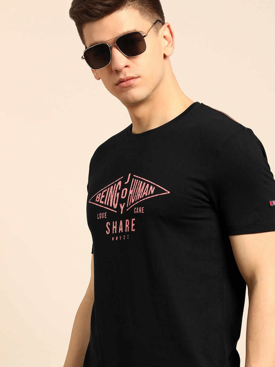 Being Human Men Black Brand Logo Printed Pure Cotton T-shirt