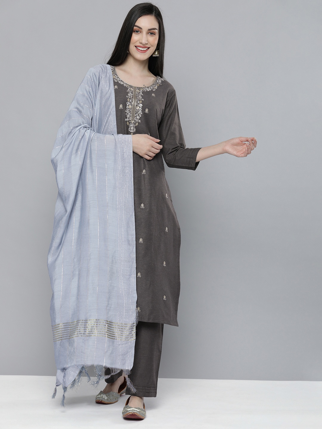 Kvsfab Women Charcoal Ethnic Motifs Embroidered Mirror Work Pure Cotton Kurta with Trousers & With Dupatta
Kvsfab Women Charcoal Ethnic Motifs Embroidered Mirror Work Pure Cotton Kurta with Trousers & With Dupatta