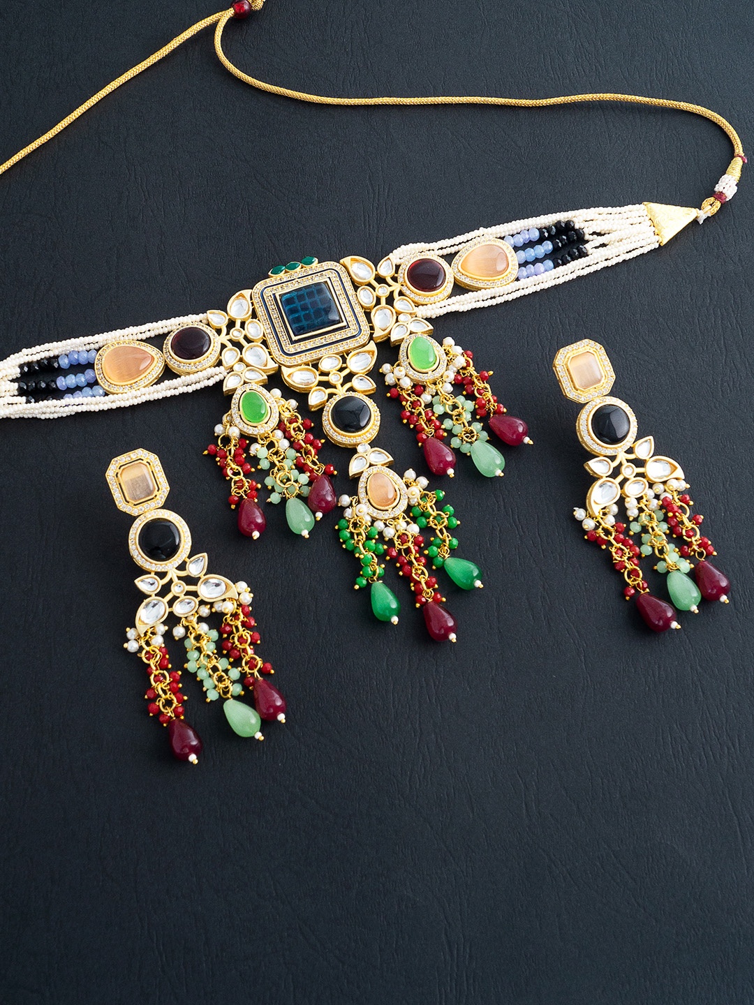 Golden Peacock Gold-Toned Multicoloured Stone Studded Kundan Beaded Jewellery Set, Multi
Golden Peacock Gold-Toned Multicoloured Stone Studded Kundan Beaded Jewellery Set, Multi