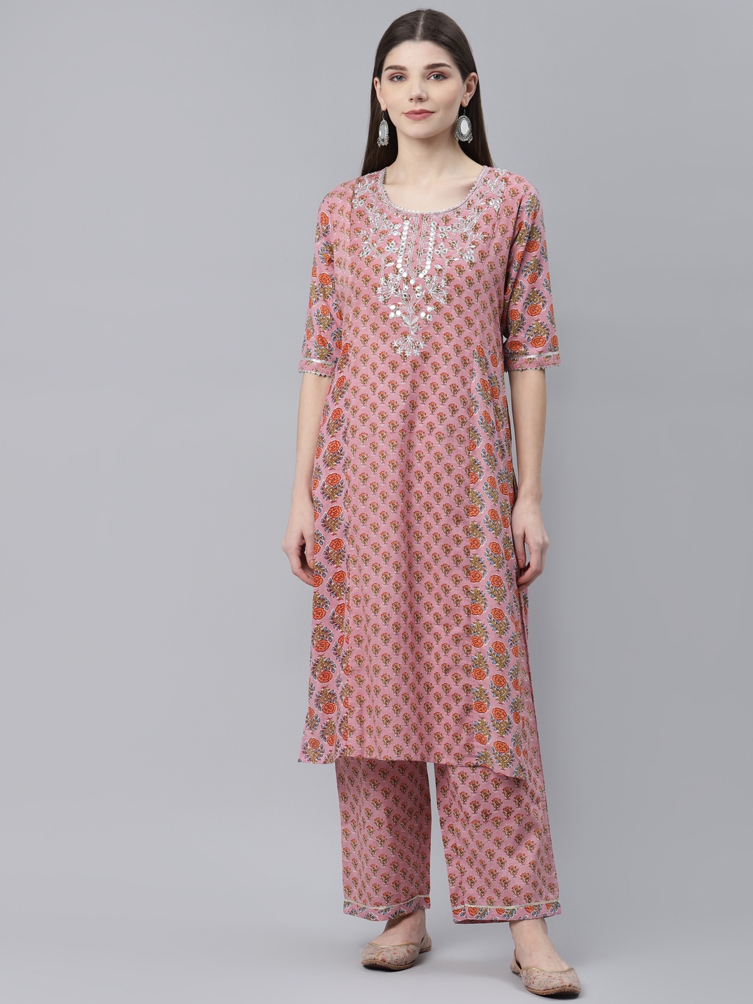 SILVER STOCK Women Pink Ethnic Motifs Printed Mirror Work Pure Cotton Kurta with Palazzos
SILVER STOCK Women Pink Ethnic Motifs Printed Mirror Work Pure Cotton Kurta with Palazzos