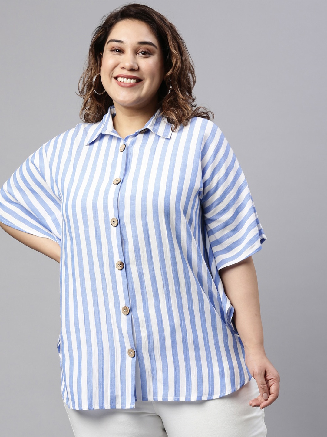 The Pink Moon Women Plus Size Blue Striped Extended Sleeves Pure Cotton Shirt Style Top
The Pink Moon Women Plus Size Blue Striped Extended Sleeves Pure Cotton Shirt Style Top