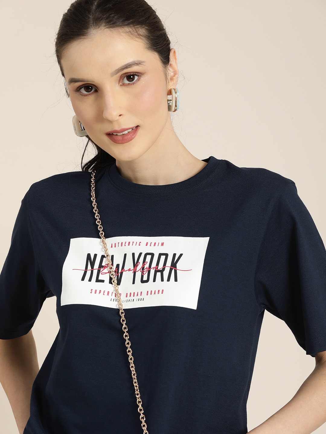 DILLINGER Women Navy Blue Typography Pure Cotton Drop-Shoulder Sleeves OversizedT-shirt
DILLINGER Women Navy Blue Typography Pure Cotton Drop-Shoulder Sleeves OversizedT-shirt