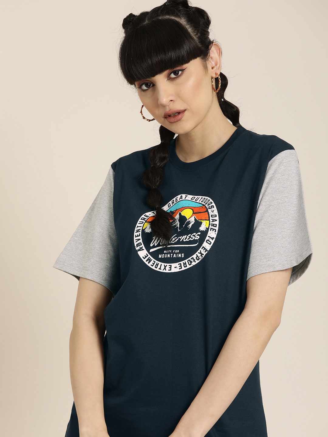 DILLINGER Women Navy Blue & Grey Melange Graphic Print Cotton Oversized Longline T-shirt
DILLINGER Women Navy Blue & Grey Melange Graphic Print Cotton Oversized Longline T-shirt