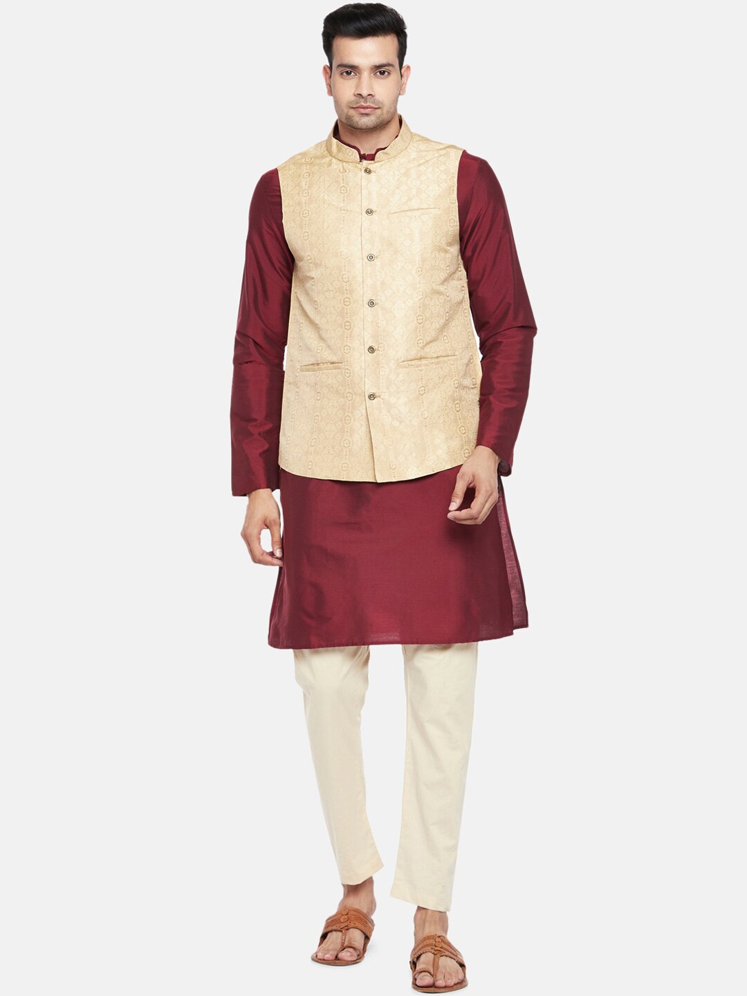 indus route by Pantaloons Men Maroon & Cream-Coloured Kurta with Pyjamas & Nehru Jacket
indus route by Pantaloons Men Maroon & Cream-Coloured Kurta with Pyjamas & Nehru Jacket