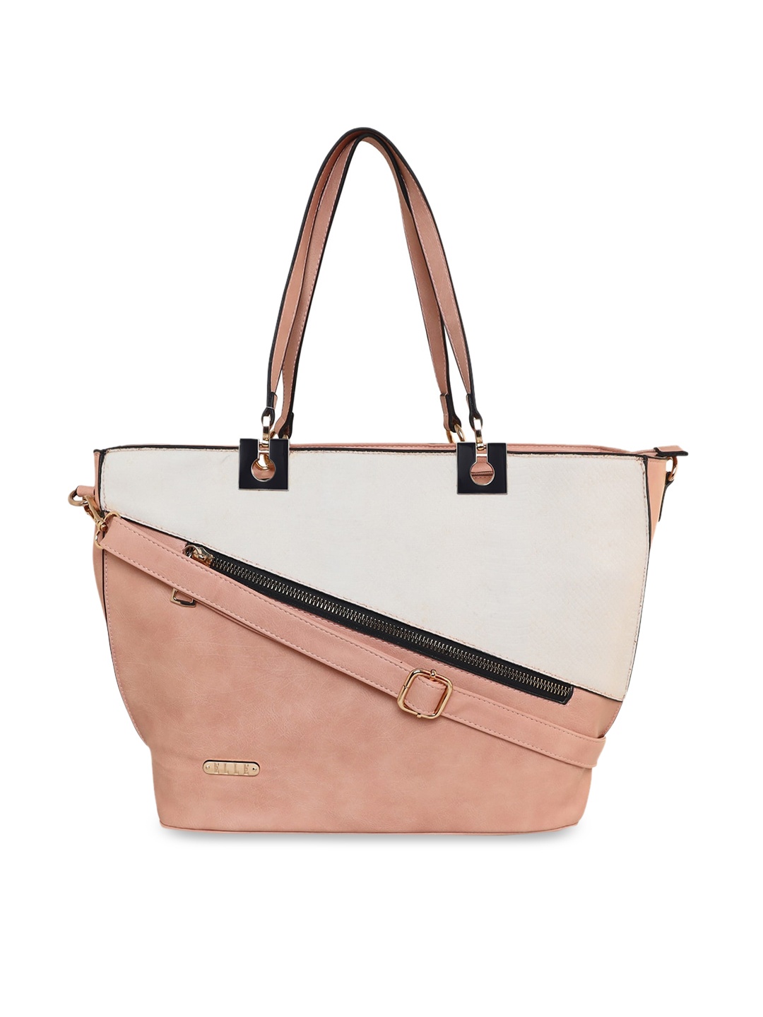 ELLE Pink Colourblocked PU Structured Tote Bag