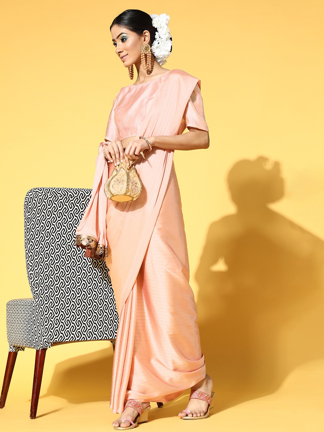 Mitera Striped Saree with Woven Design border, Pink