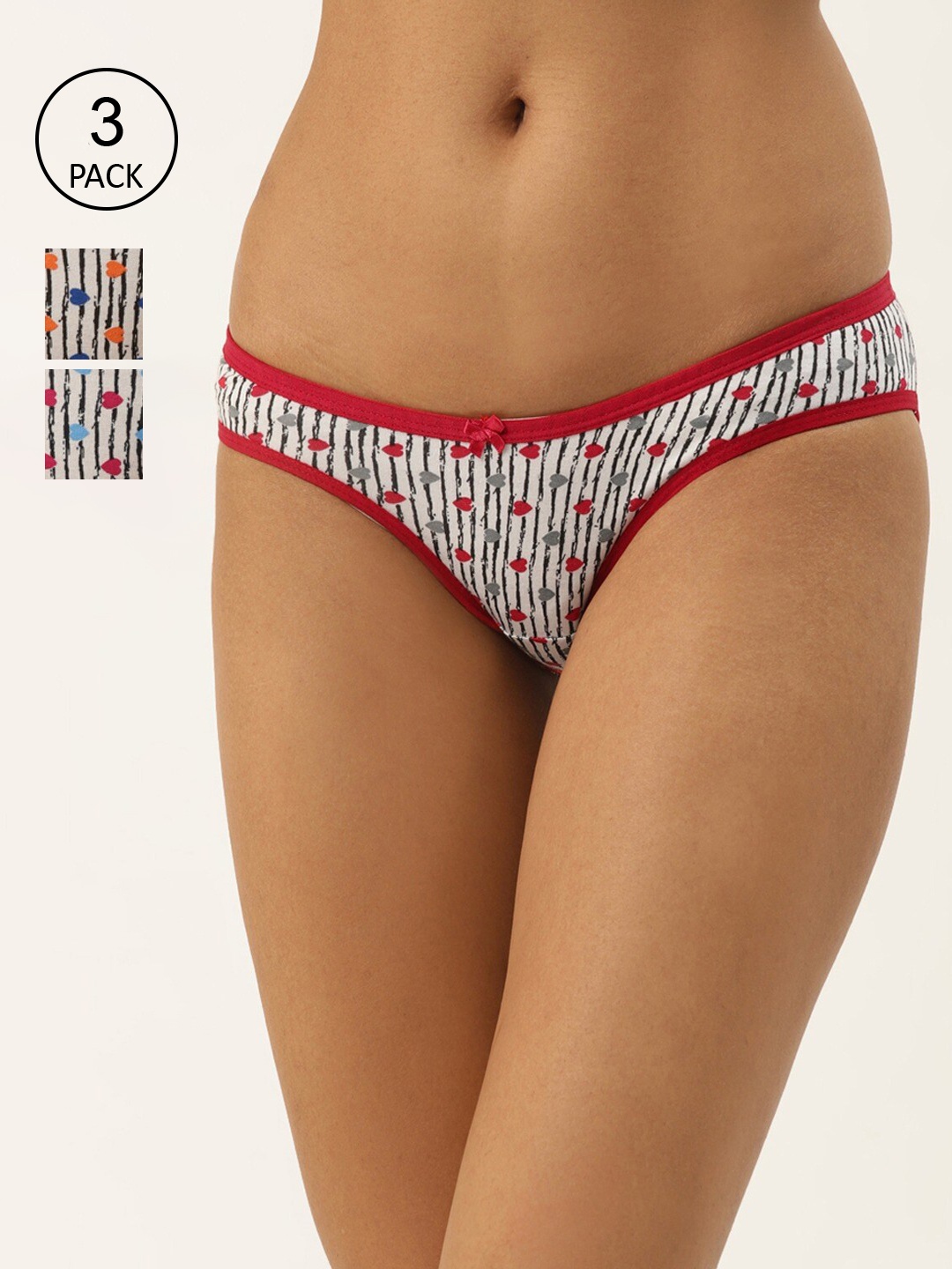 Leading Lady Pack of 3 White & Black Printed Bikini Brief