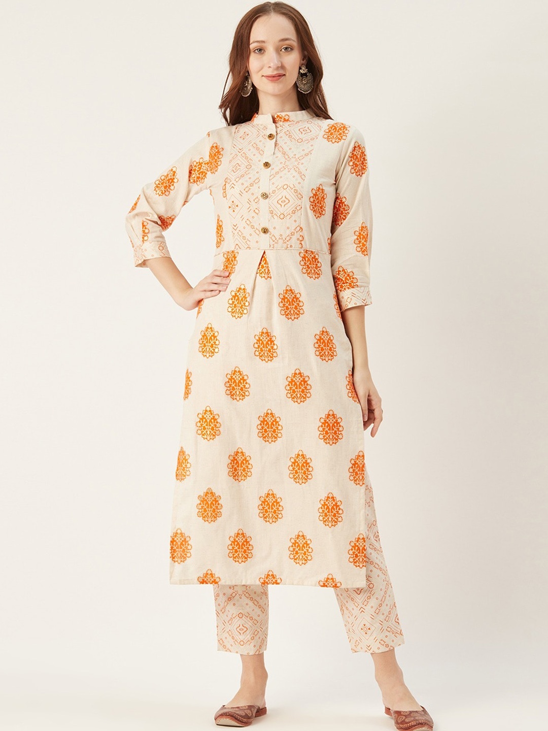Sangria Women Off White Ethnic Motifs Printed Pleated Beads and Stones Pure Cotton Kurti with Trousers
Sangria Women Off White Ethnic Motifs Printed Pleated Beads and Stones Pure Cotton Kurti with Trousers