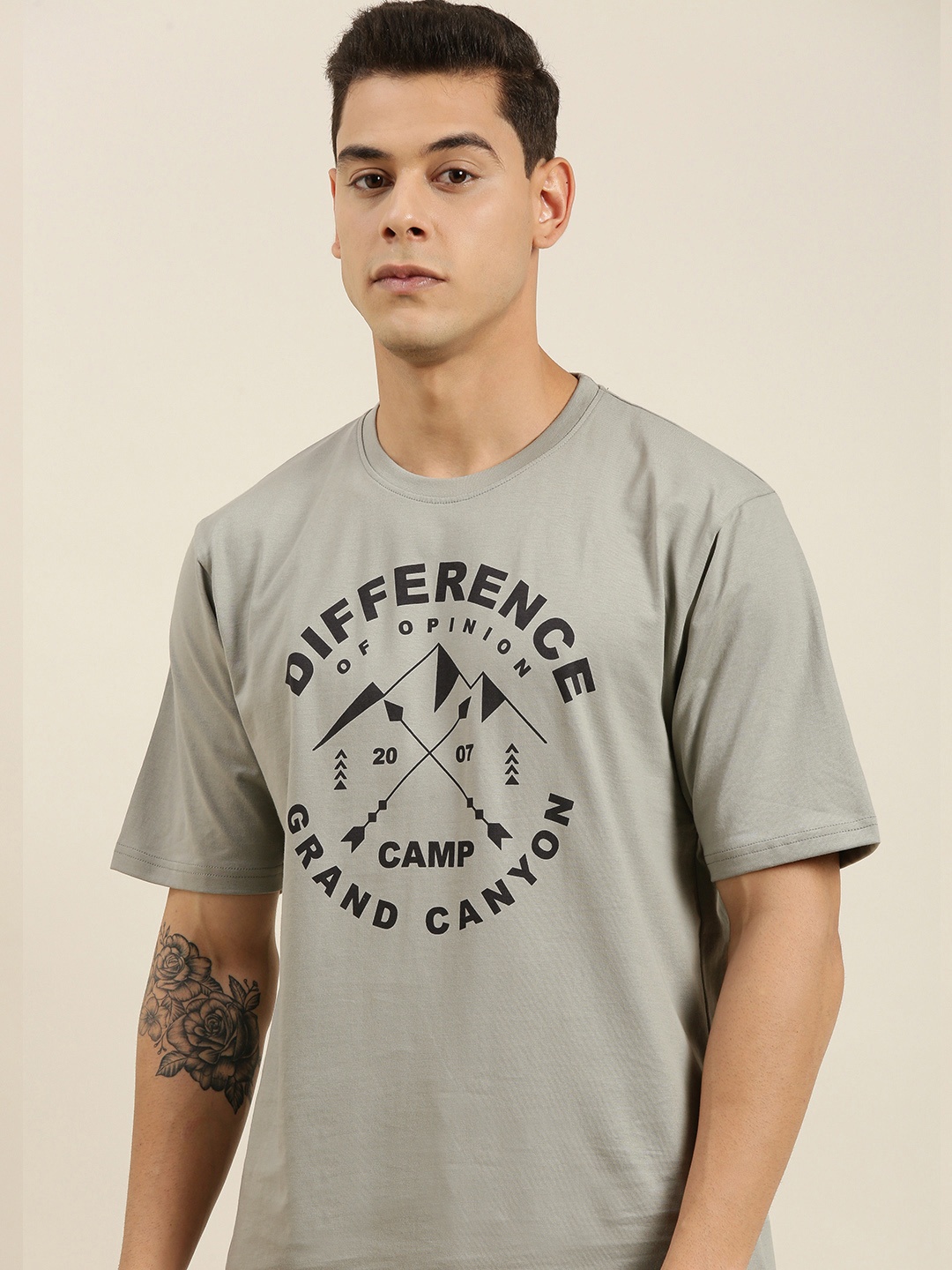 Difference of Opinion Men Grey & Black Cotton Printed Drop-Shoulder Sleeves Loose T-shirt
Difference of Opinion Men Grey & Black Cotton Printed Drop-Shoulder Sleeves Loose T-shirt