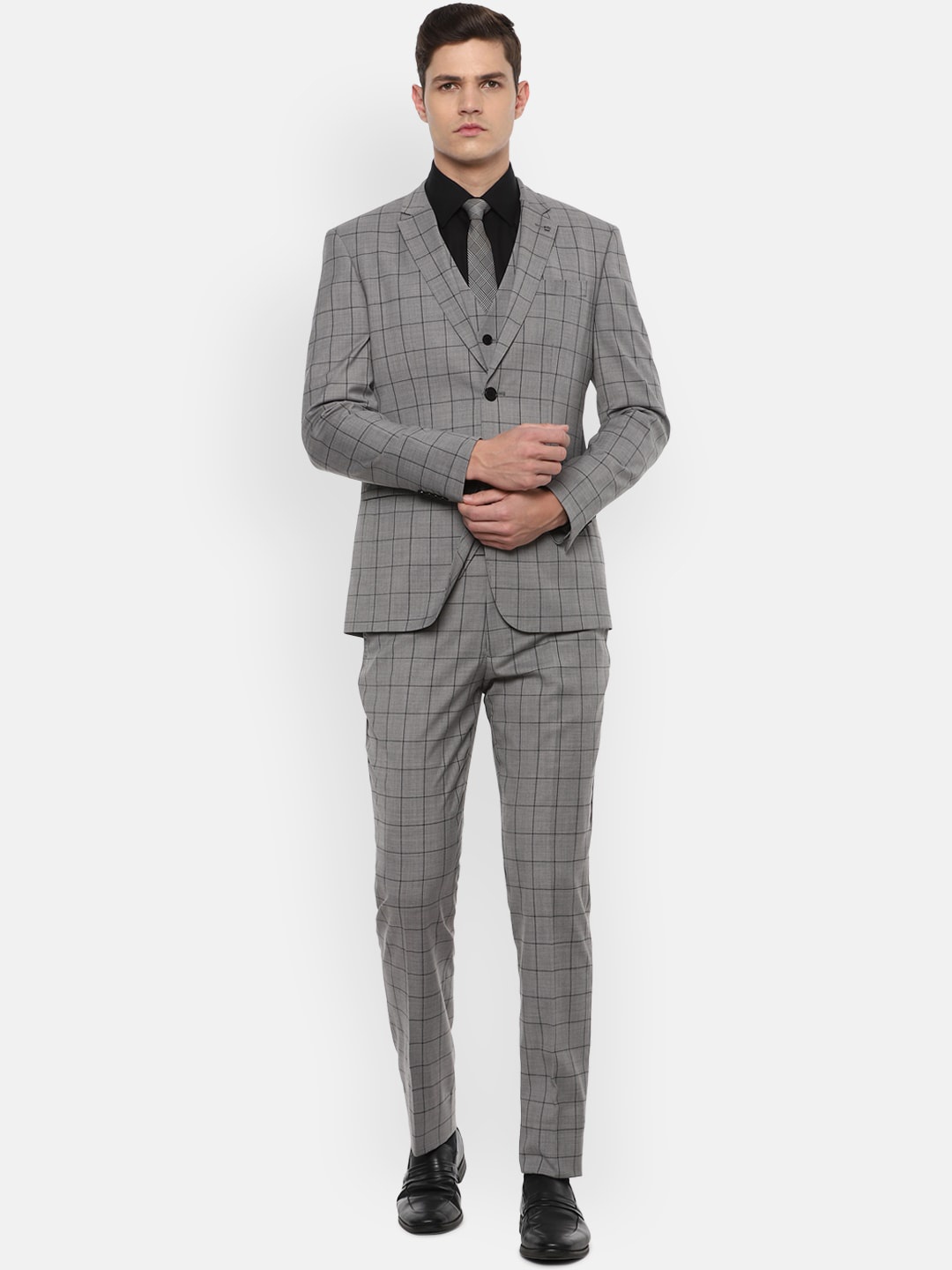 Louis Philippe Permapress Men Grey & Black Checked Single-Breasted Slim-Fit 3-Piece Formal Suit
Louis Philippe Permapress Men Grey & Black Checked Single-Breasted Slim-Fit 3-Piece Formal Suit