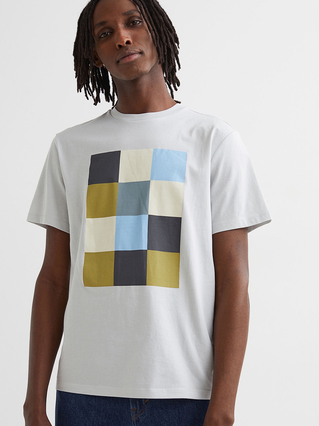 H&M Men Grey Regular Fit Cotton T-shirt