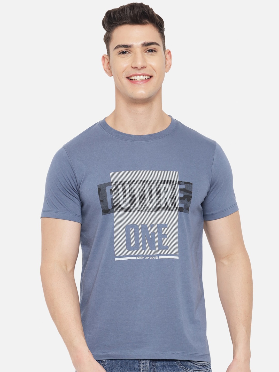 Plagg Men Blue Typography Printed T-shirt