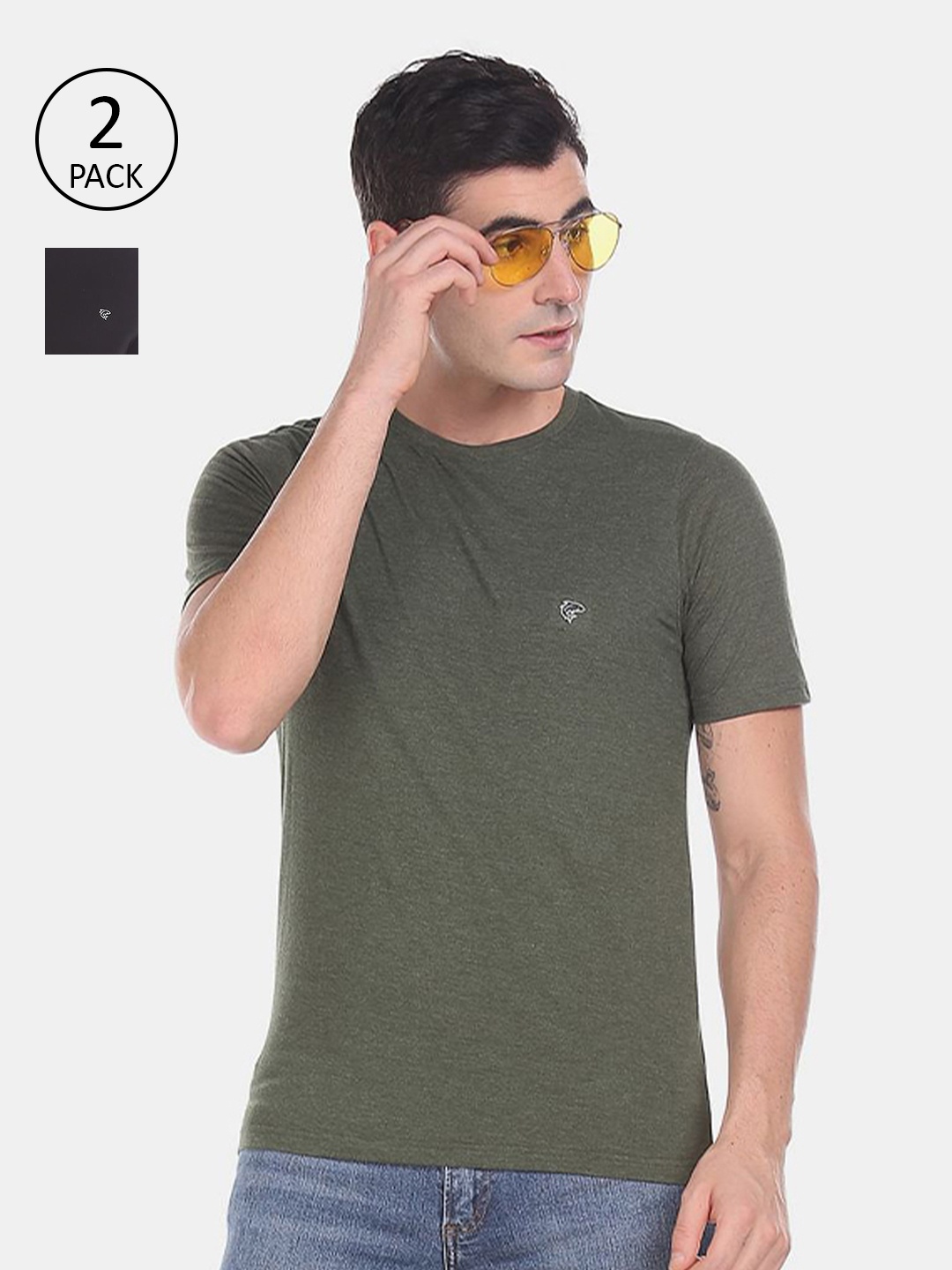 Ruggers Men Pack of 2 Assorted Round Neck Cotton T-shirt