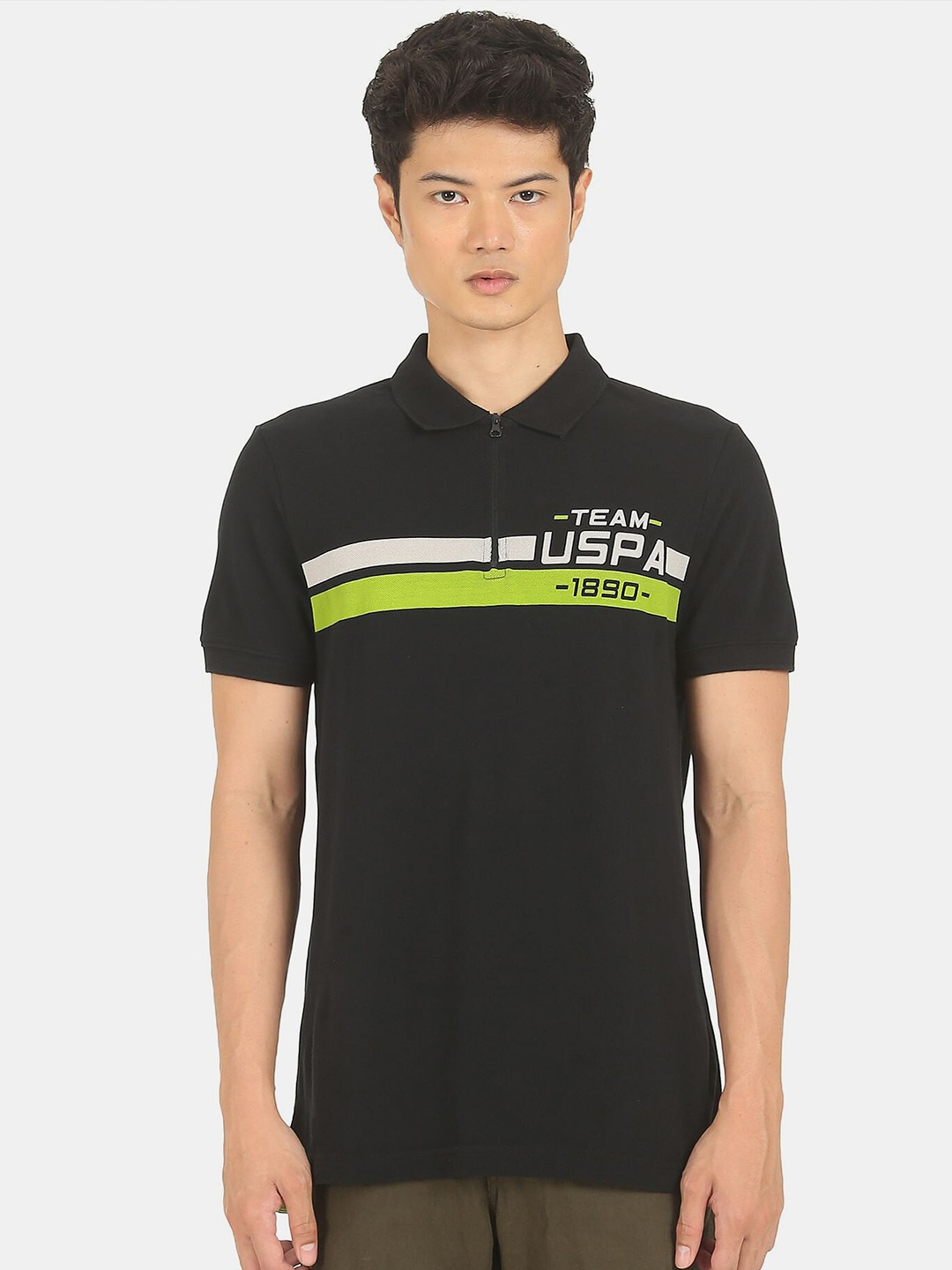 U.S. Polo Assn. Denim Co. Men Black & Green Brand Logo Printed Polo Collar Pure Cotton T-shirt
U.S. Polo Assn. Denim Co. Men Black & Green Brand Logo Printed Polo Collar Pure Cotton T-shirt