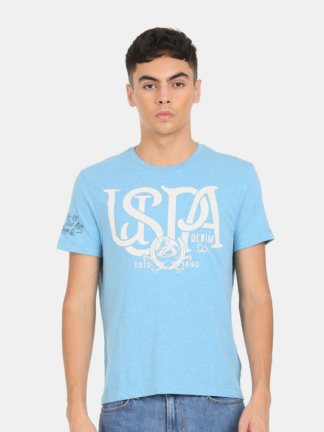 U.S. Polo Assn. Denim Co. Men Turquoise Blue & White Brand Logo Printed Pure Cotton T-shirt
U.S. Polo Assn. Denim Co. Men Turquoise Blue & White Brand Logo Printed Pure Cotton T-shirt