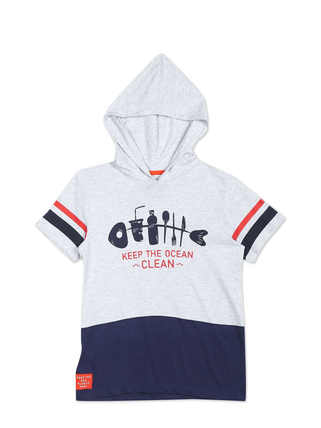 Cherokee Boys Grey & Navy Blue Colourblocked Regular Fit T-shirt