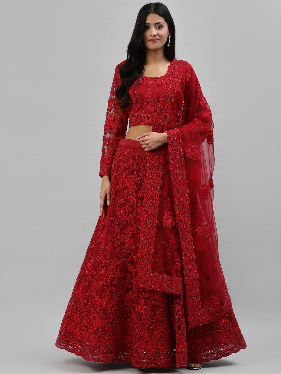 Readiprint Fashions Red Embroidered Beads and Stones Semi-Stitched Lehenga & Unstitched Blouse With Dupatta
Readiprint Fashions Red Embroidered Beads and Stones Semi-Stitched Lehenga & Unstitched Blouse With Dupatta