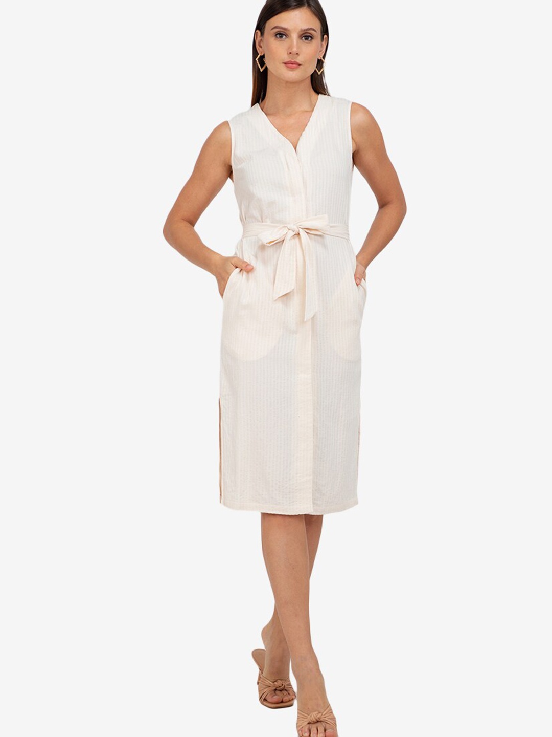 ZALORA WORK Beige Midi Dress