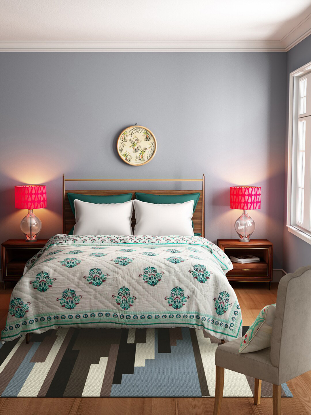 India Circus by Krsnaa Mehta Beige & Blue Ethnic Motifs Printed AC Room Single Bed Quilt 
India Circus by Krsnaa Mehta Beige & Blue Ethnic Motifs Printed AC Room Single Bed Quilt